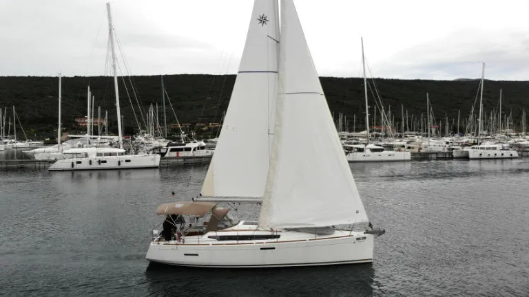 Exterior view of Tara, a Jeanneau Sun Odyssey 389 sailboat at Punat, Croatia
