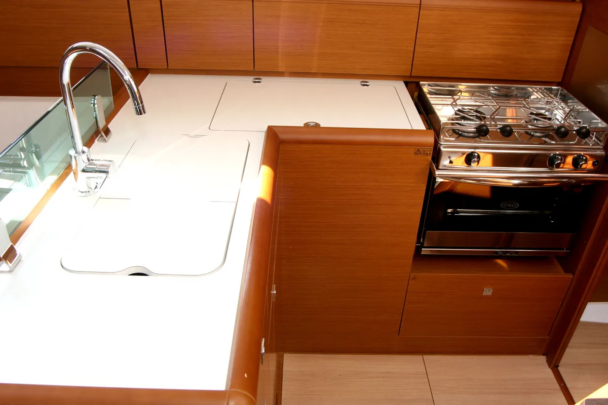 Galley of Tara, a Jeanneau Sun Odyssey 389 sailboat at Punat, Croatia
