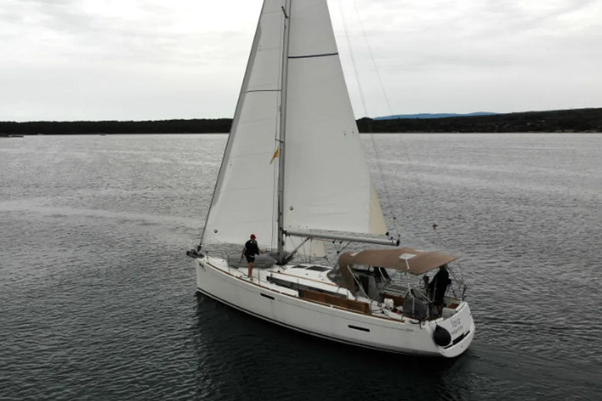 Exterior view of Tara, a Jeanneau Sun Odyssey 389 sailboat at Punat, Croatia