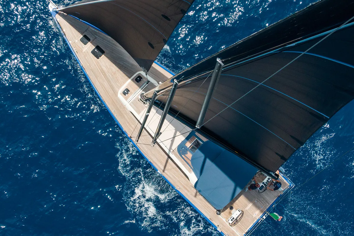 Exterior view of Avalon, a Solaris 55 sailboat at Olbia, Italy