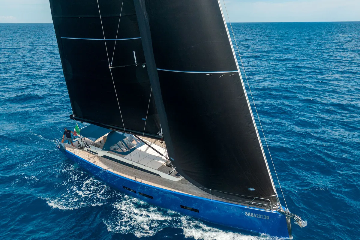 Exterior view of Avalon, a Solaris 55 sailboat at Olbia, Italy