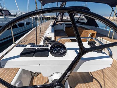Cockpit of Avalon, a Solaris 55 sailboat at Olbia, Italy