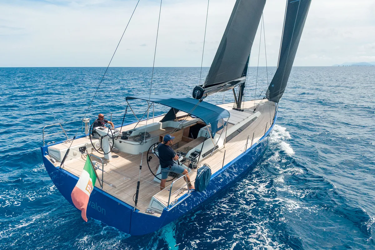 Exterior view of Avalon, a Solaris 55 sailboat at Olbia, Italy