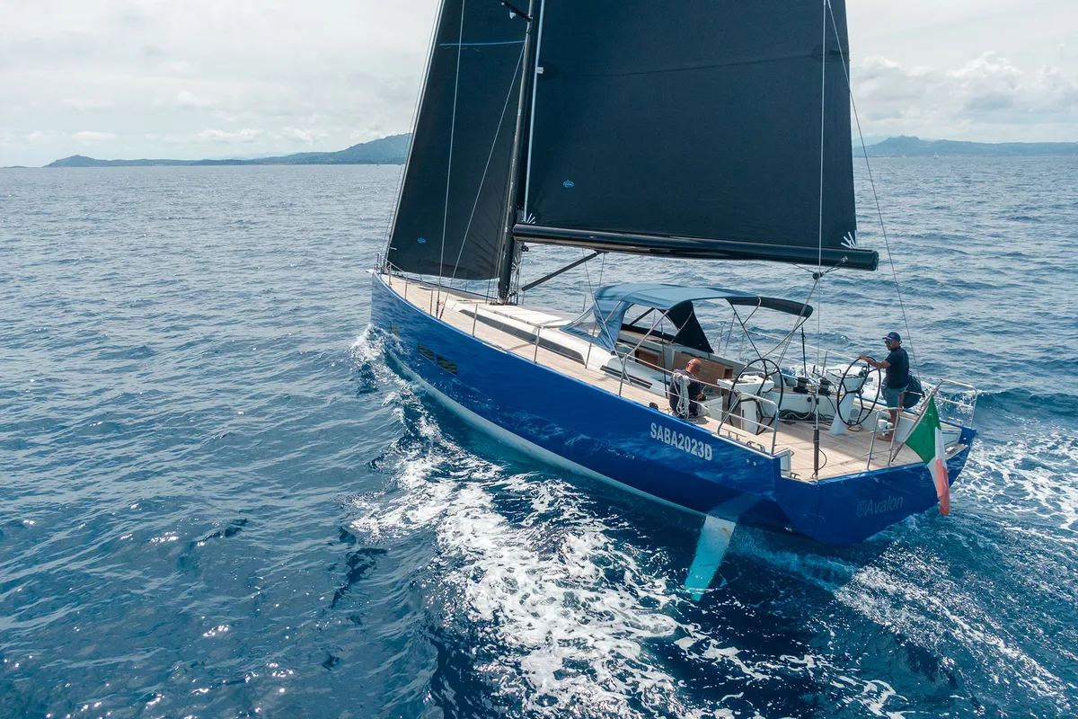 Exterior view of Avalon, a Solaris 55 sailboat at Olbia, Italy