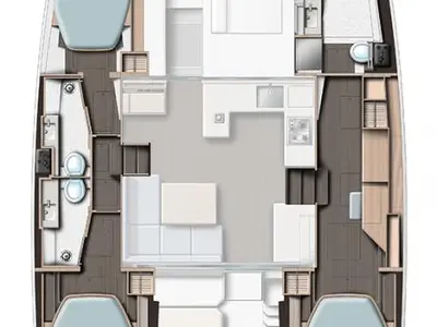 Floor plan of Serenity, a Leopard 42 catamaran at Central Abaco, Bahamas
