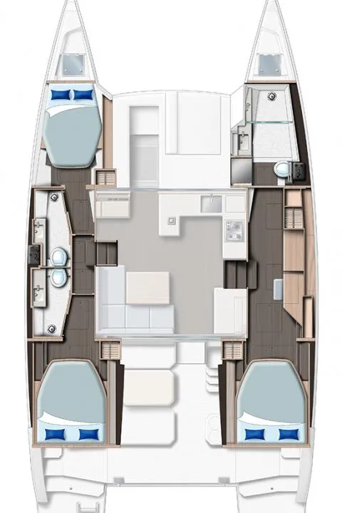 Floor plan of Serenity, a Leopard 42 catamaran at Central Abaco, Bahamas
