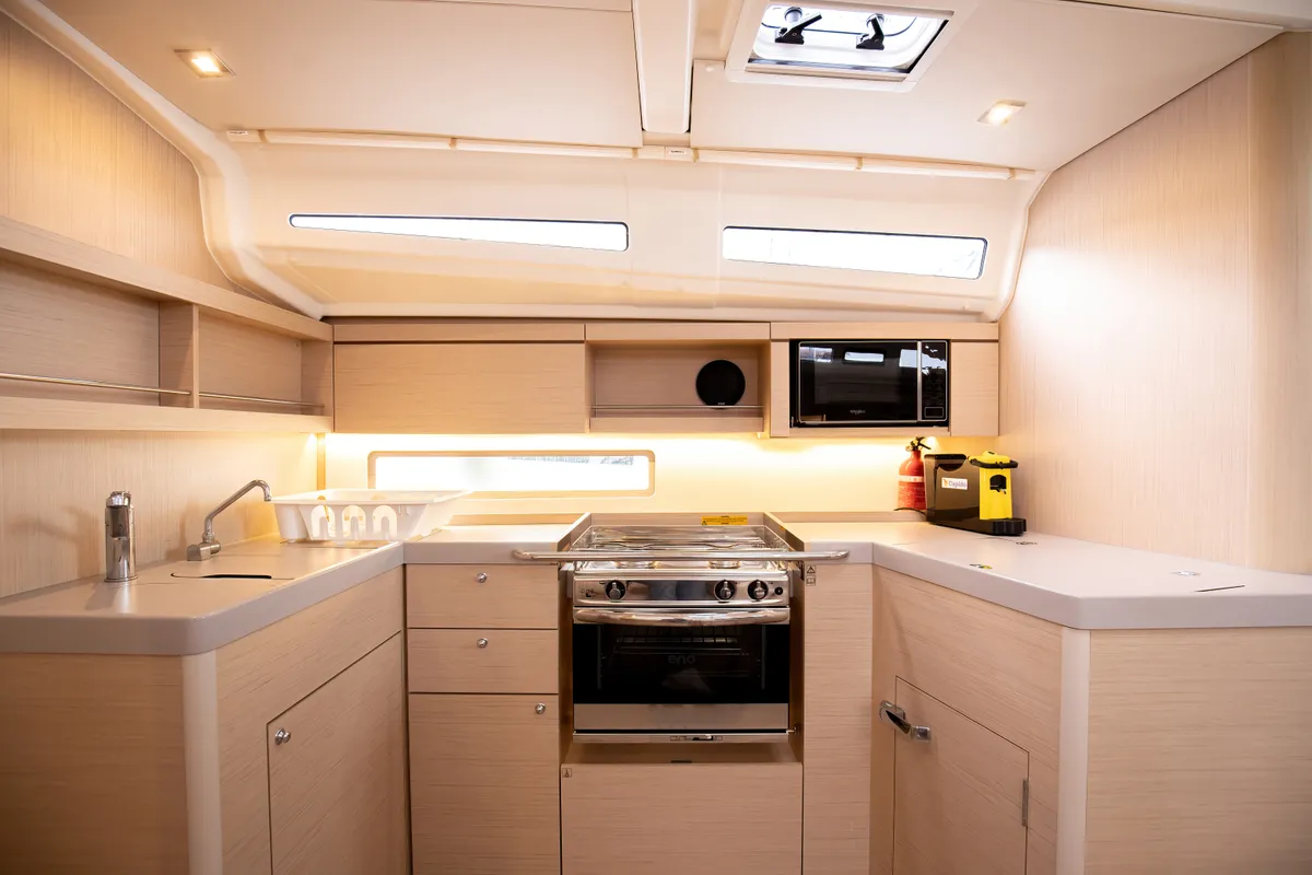 Galley of Cupido - Comfort line, a Beneteau Oceanis 40.1 sailboat at Tonnarella, Italy