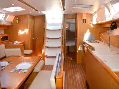 Salon of Colibrì, a Jeanneau Sun Odyssey 44 i sailboat at Municipal Unit of Lefkada, Greece