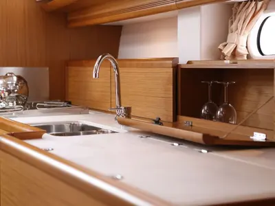 Galley of Colibrì, a Jeanneau Sun Odyssey 44 i sailboat at Municipal Unit of Lefkada, Greece
