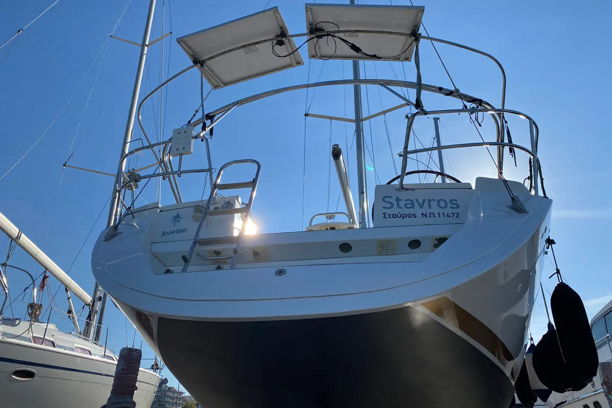 Exterior view of Colibrì, a Jeanneau Sun Odyssey 44 i sailboat at Municipal Unit of Lefkada, Greece