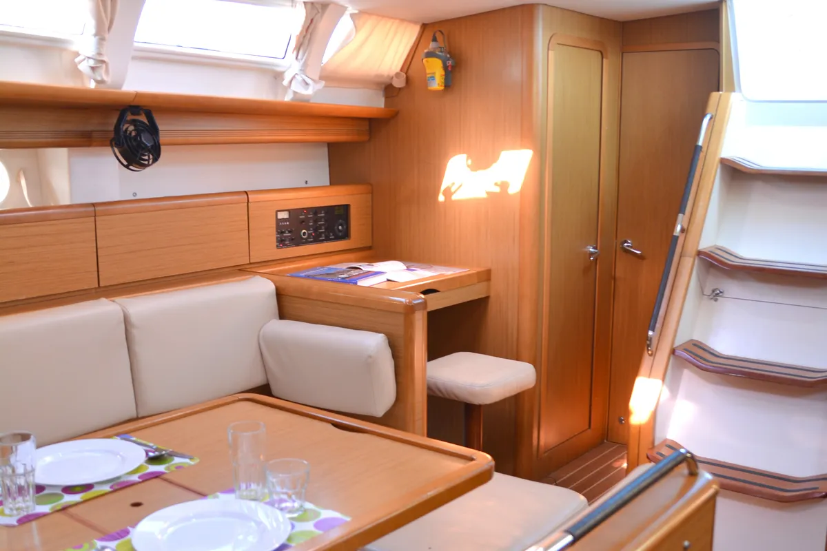 Salon of Colibrì, a Jeanneau Sun Odyssey 44 i sailboat at Municipal Unit of Lefkada, Greece