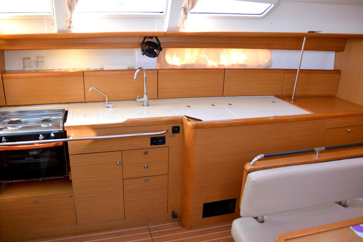 Galley of Colibrì, a Jeanneau Sun Odyssey 44 i sailboat at Municipal Unit of Lefkada, Greece
