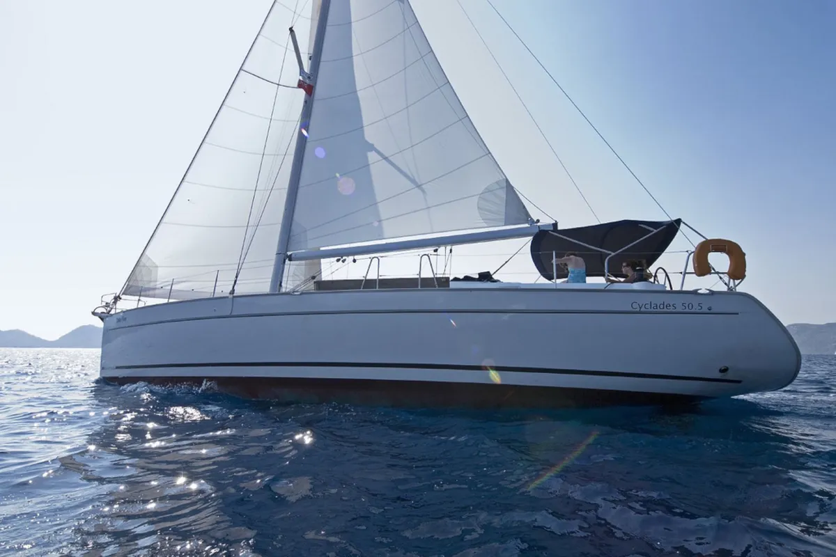 Exterior view of Take Five, a Beneteau Cyclades 50.5 sailboat at Fethiye, Turkey