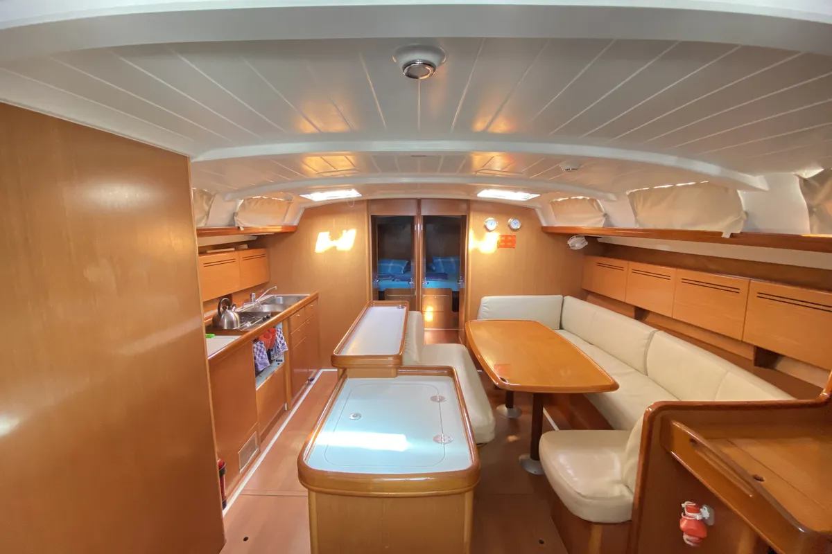 Salon of Take Five, a Beneteau Cyclades 50.5 sailboat at Fethiye, Turkey