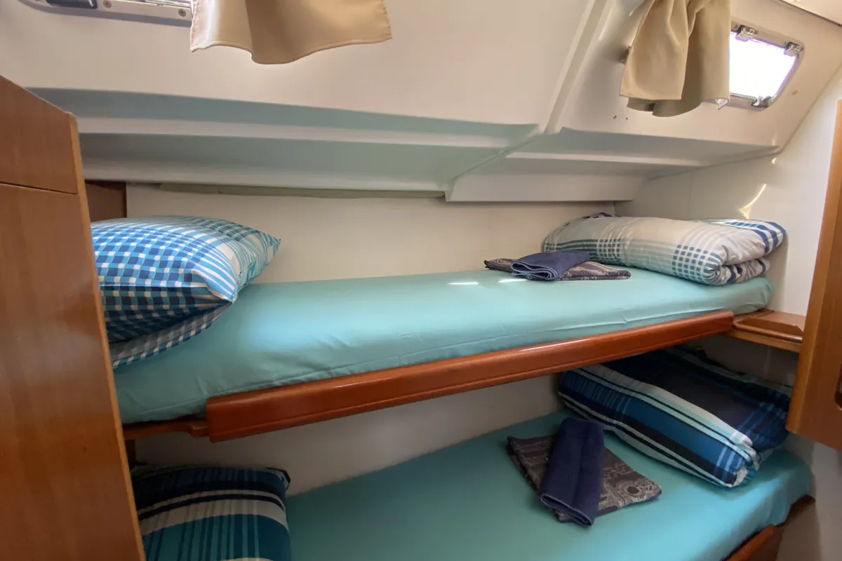 Cabin on Take Five, a Beneteau Cyclades 50.5 sailboat at Fethiye, Turkey
