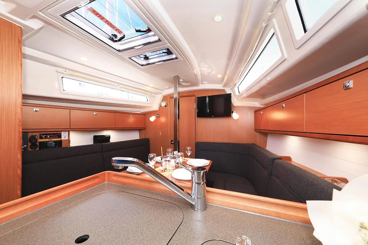 Galley of Deneb, a Bavaria Cruiser 34 sailboat at Jezera, Croatia