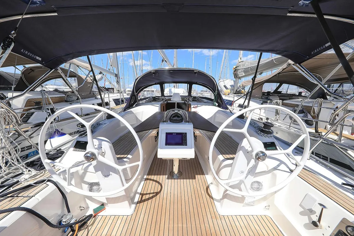 Cockpit of Deneb, a Bavaria Cruiser 34 sailboat at Jezera, Croatia