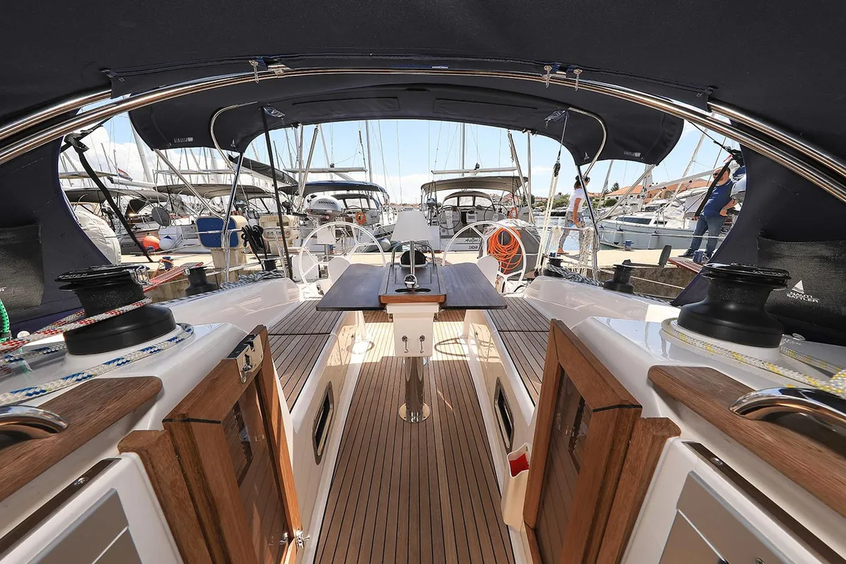 Cockpit of Deneb, a Bavaria Cruiser 34 sailboat at Jezera, Croatia