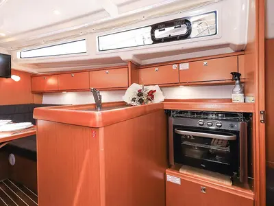 Galley of Deneb, a Bavaria Cruiser 34 sailboat at Jezera, Croatia