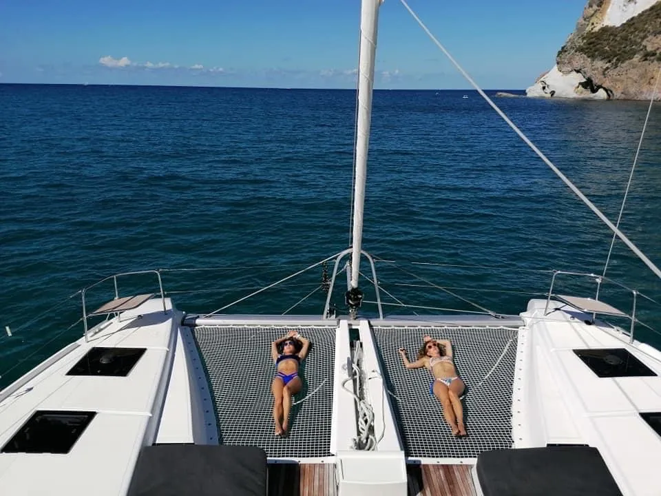 Deck of Colibrì Platinum Service, a Lagoon 50 catamaran at Castellammare di Stabia, Italy