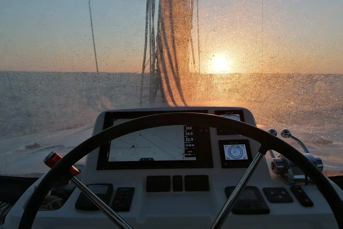 Cockpit of Colibrì Platinum Service, a Lagoon 50 catamaran at Castellammare di Stabia, Italy