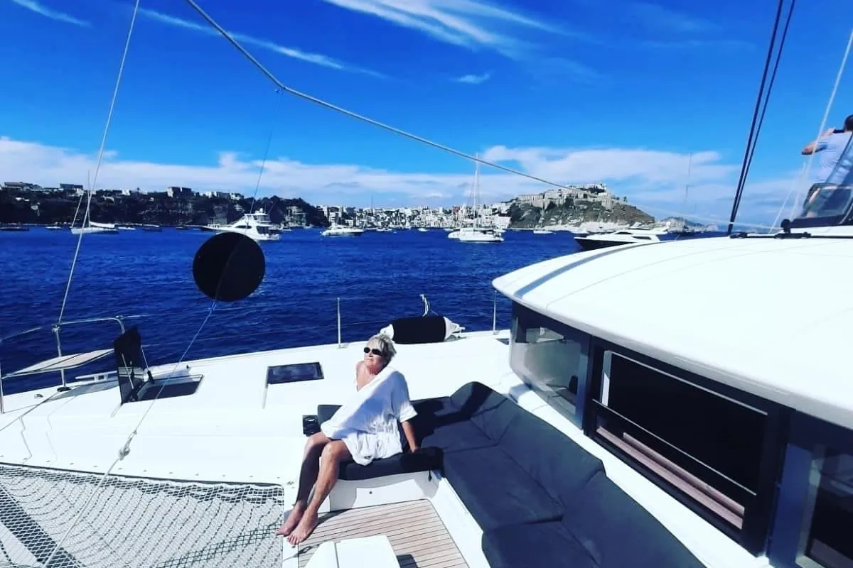Deck of Colibrì Platinum Service, a Lagoon 50 catamaran at Castellammare di Stabia, Italy