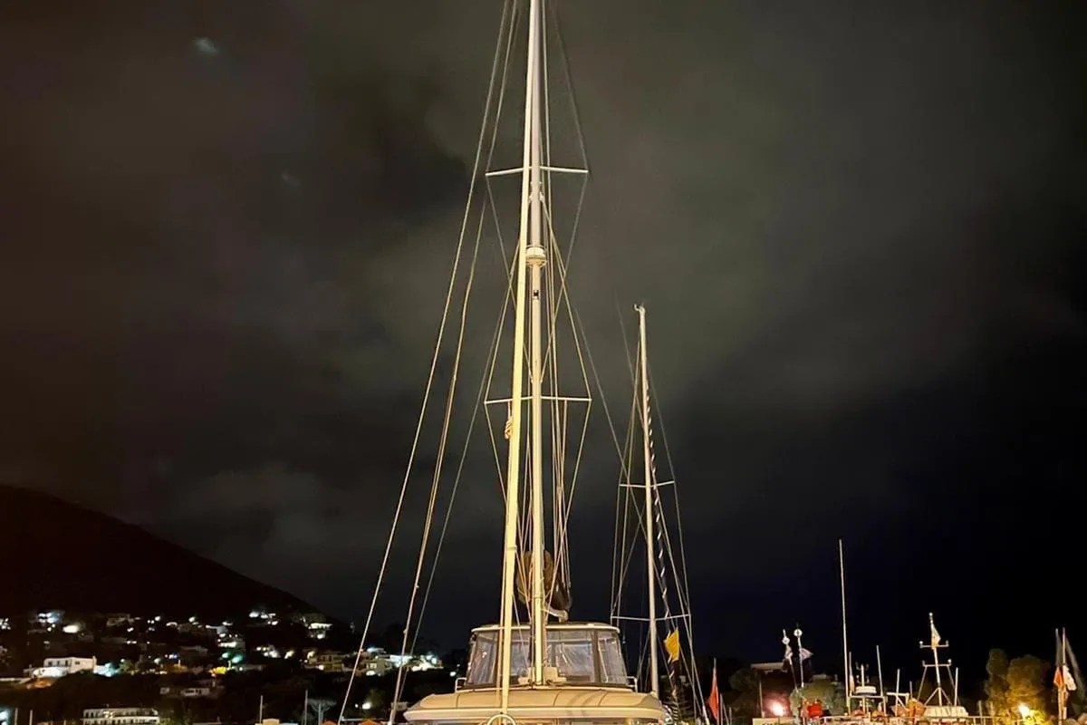 Exterior view of Colibrì Platinum Service, a Lagoon 50 catamaran at Castellammare di Stabia, Italy