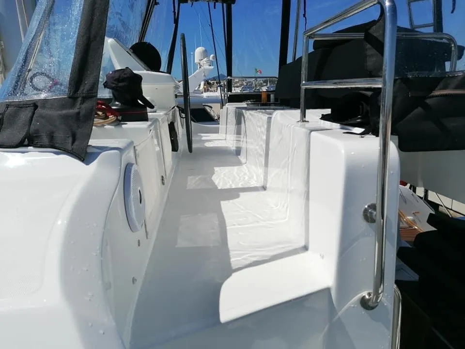 Deck of Colibrì Platinum Service, a Lagoon 50 catamaran at Castellammare di Stabia, Italy