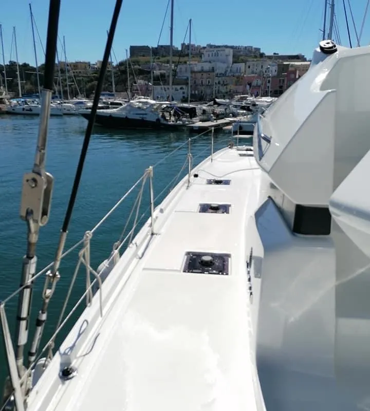 Deck of Colibrì Platinum Service, a Lagoon 50 catamaran at Castellammare di Stabia, Italy