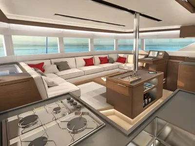 Salon of Colibrì Platinum Service, a Lagoon 50 catamaran at Castellammare di Stabia, Italy