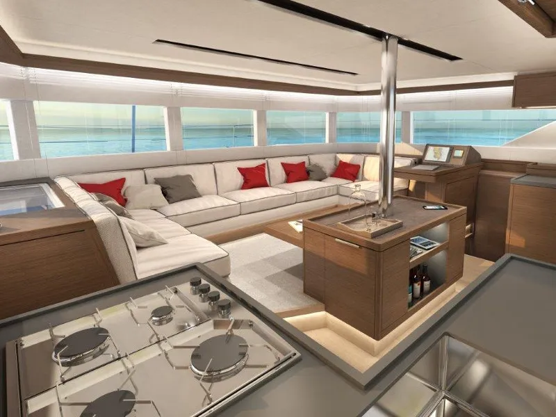 Salon of Colibrì Platinum Service, a Lagoon 50 catamaran at Castellammare di Stabia, Italy