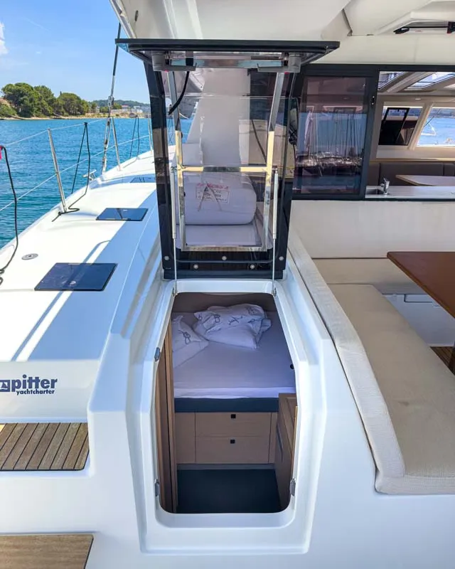 Cabin on Prinz Eugen, a Fountaine Pajot Tanna 47 catamaran at Grad Pula, Croatia