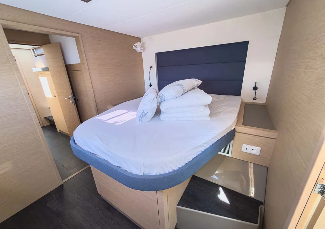 Cabin on Prinz Eugen, a Fountaine Pajot Tanna 47 catamaran at Grad Pula, Croatia