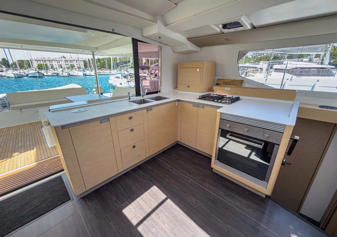 Galley of Prinz Eugen, a Fountaine Pajot Tanna 47 catamaran at Grad Pula, Croatia