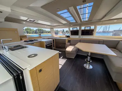 Galley of Prinz Eugen, a Fountaine Pajot Tanna 47 catamaran at Grad Pula, Croatia