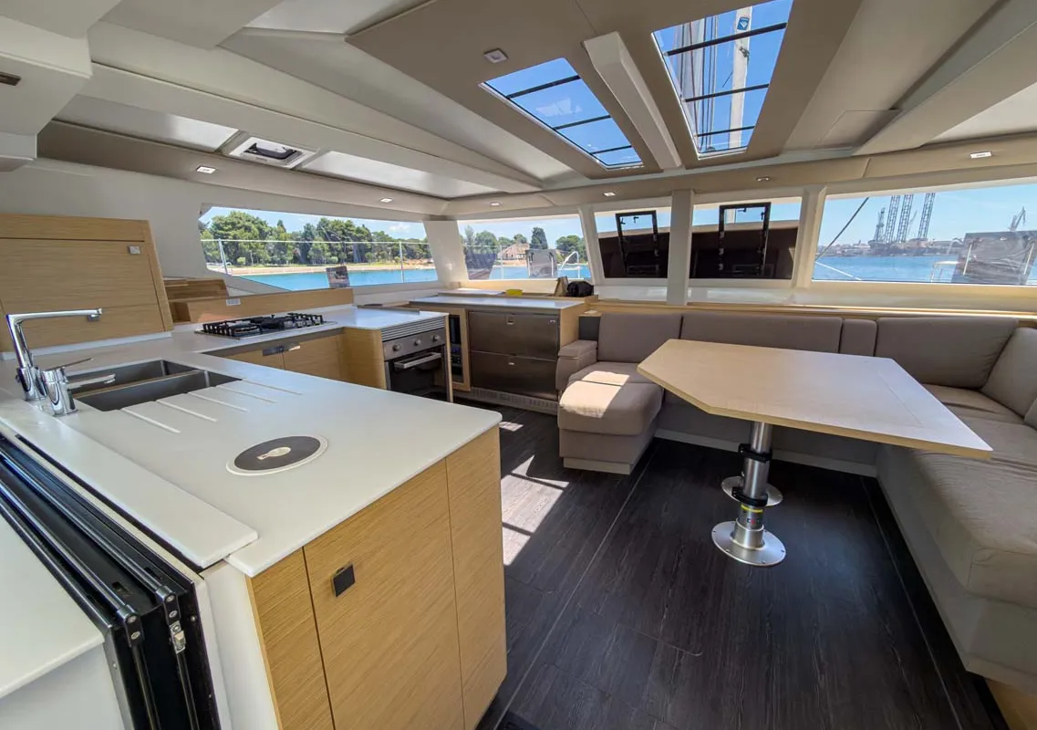 Galley of Prinz Eugen, a Fountaine Pajot Tanna 47 catamaran at Grad Pula, Croatia