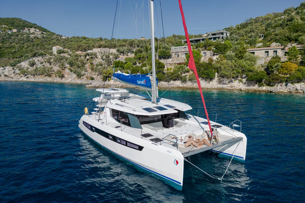 Exterior view of Leopard 45, a catamaran at Piraeus, Greece