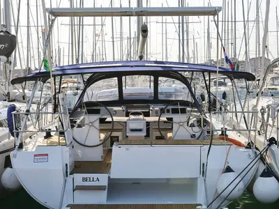 Cockpit of Bella, a Bavaria C45 Holiday sailboat at Pirovac, Croatia