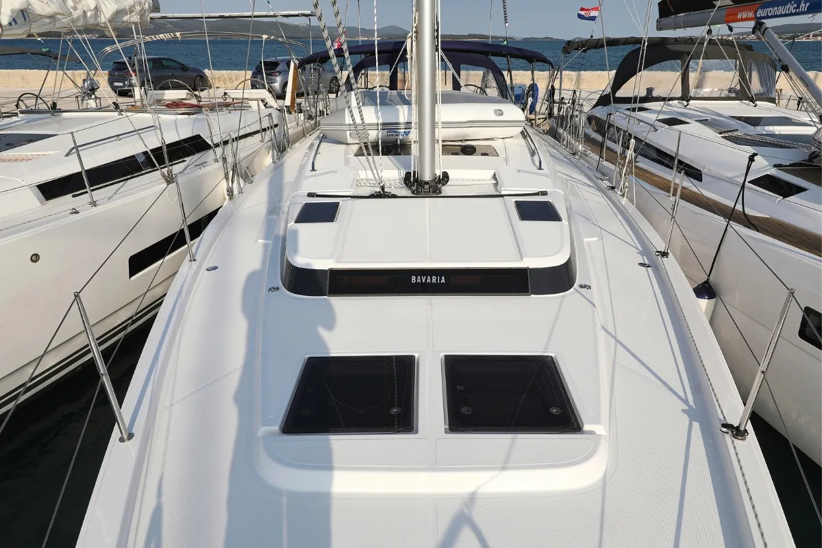 Deck of Bella, a Bavaria C45 Holiday sailboat at Pirovac, Croatia