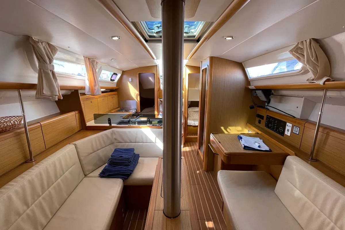 Salon of Mala, a Jeanneau Sun Odyssey 36i sailboat at Općina Marina, Croatia