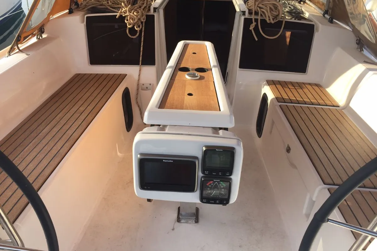 Deck of Luna, a Dufour 350 GL sailboat at Punat, Croatia