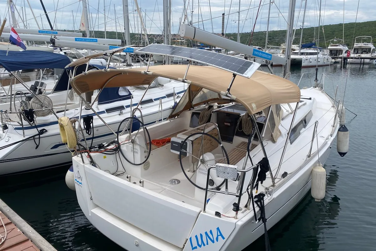 Exterior view of Luna, a Dufour 350 GL sailboat at Punat, Croatia