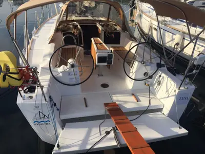 Cockpit of Luna, a Dufour 350 GL sailboat at Punat, Croatia