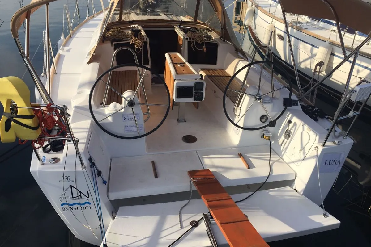 Cockpit of Luna, a Dufour 350 GL sailboat at Punat, Croatia