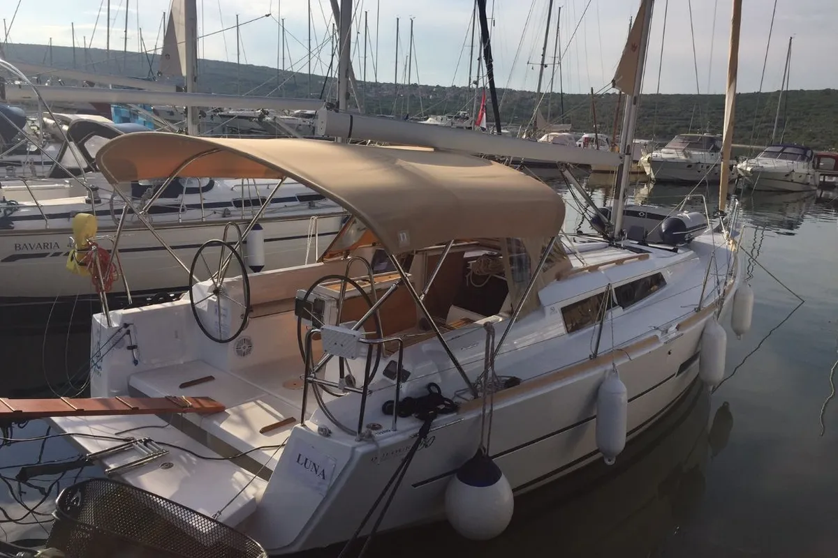 Exterior view of Luna, a Dufour 350 GL sailboat at Punat, Croatia