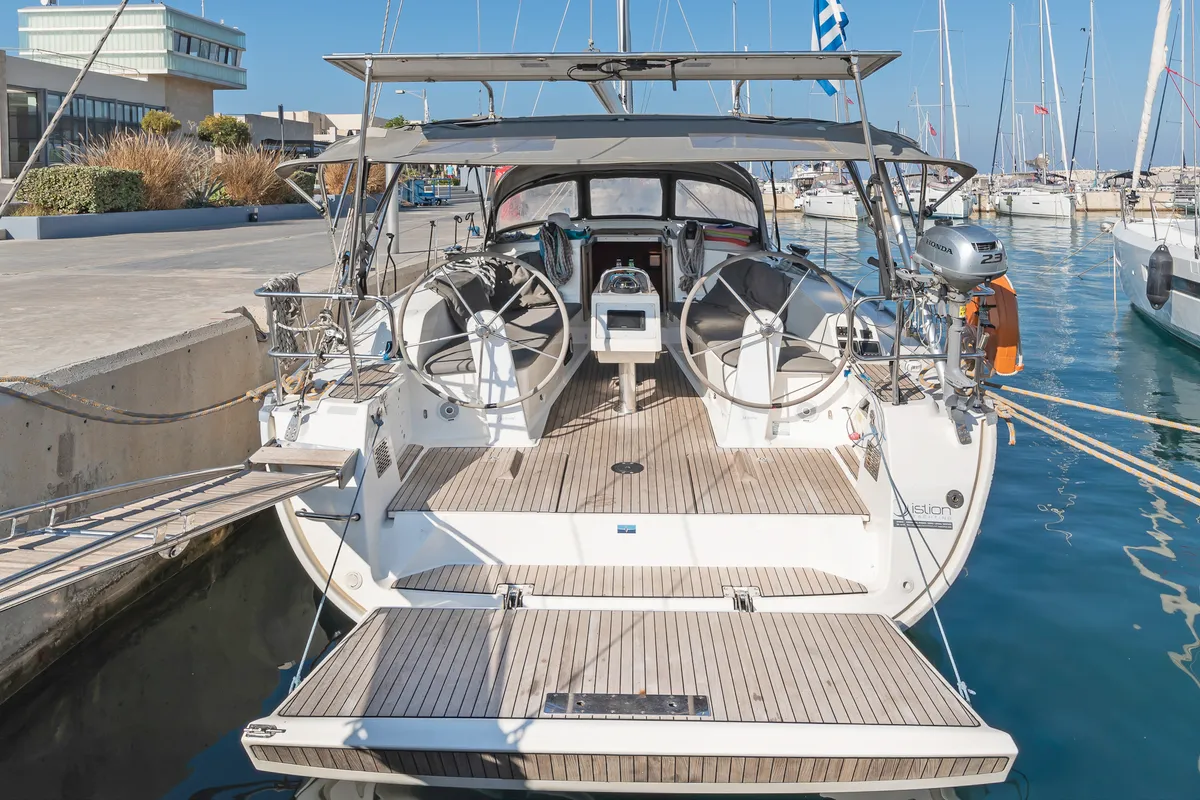Cockpit of Forkys, a Bavaria Cruiser 41 sailboat at Municipal Unit of Rhodes, Greece