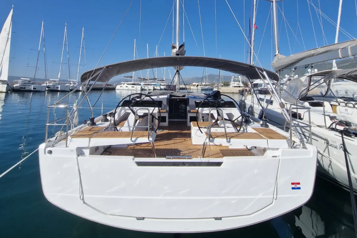 Exterior view of FeMi Star, a Hanse 460 sailboat at Kaštela, Croatia