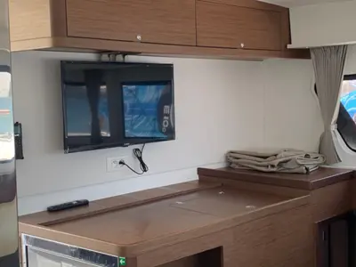 Salon of Ria III, a Lagoon 42 catamaran at Municipal Unit of Lefkada, Greece
