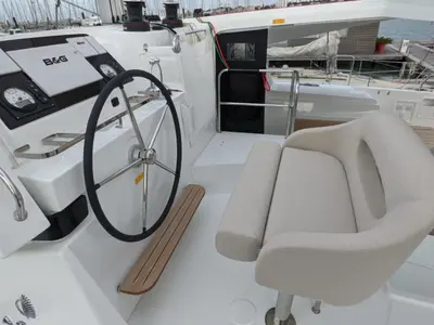Cockpit of Ria III, a Lagoon 42 catamaran at Municipal Unit of Lefkada, Greece