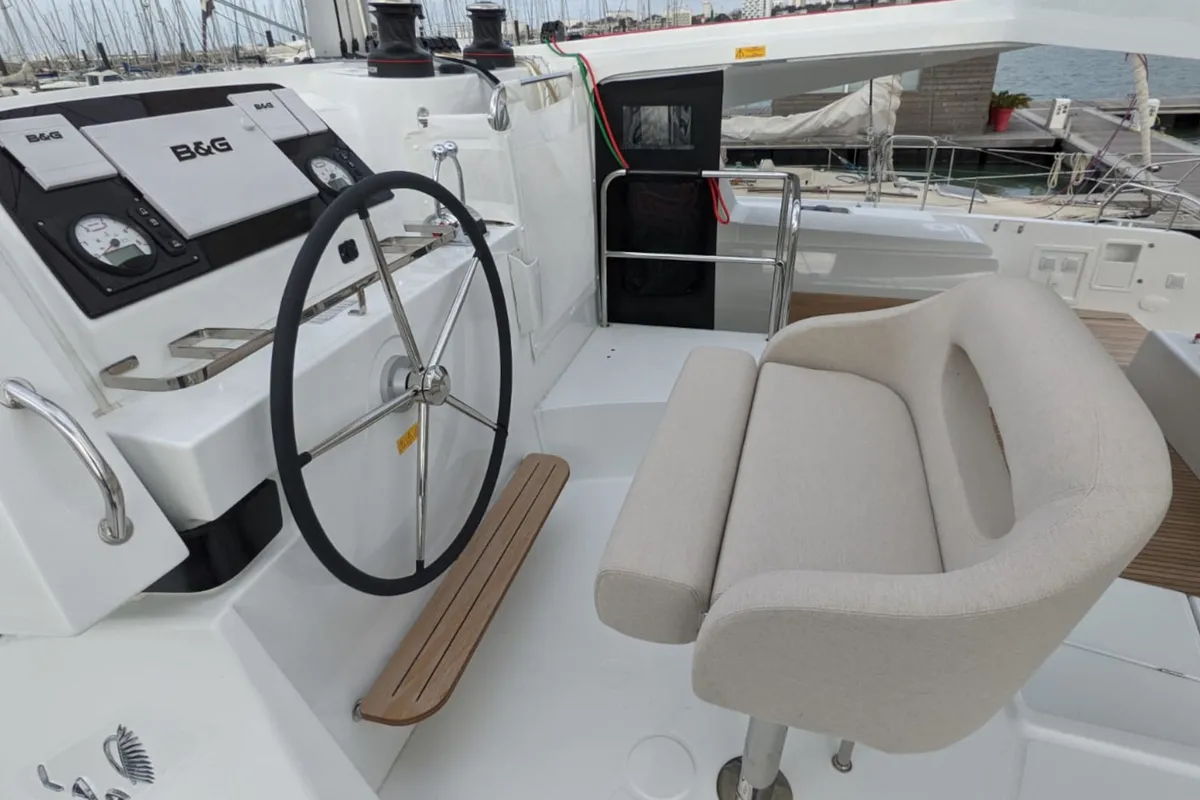 Cockpit of Ria III, a Lagoon 42 catamaran at Municipal Unit of Lefkada, Greece
